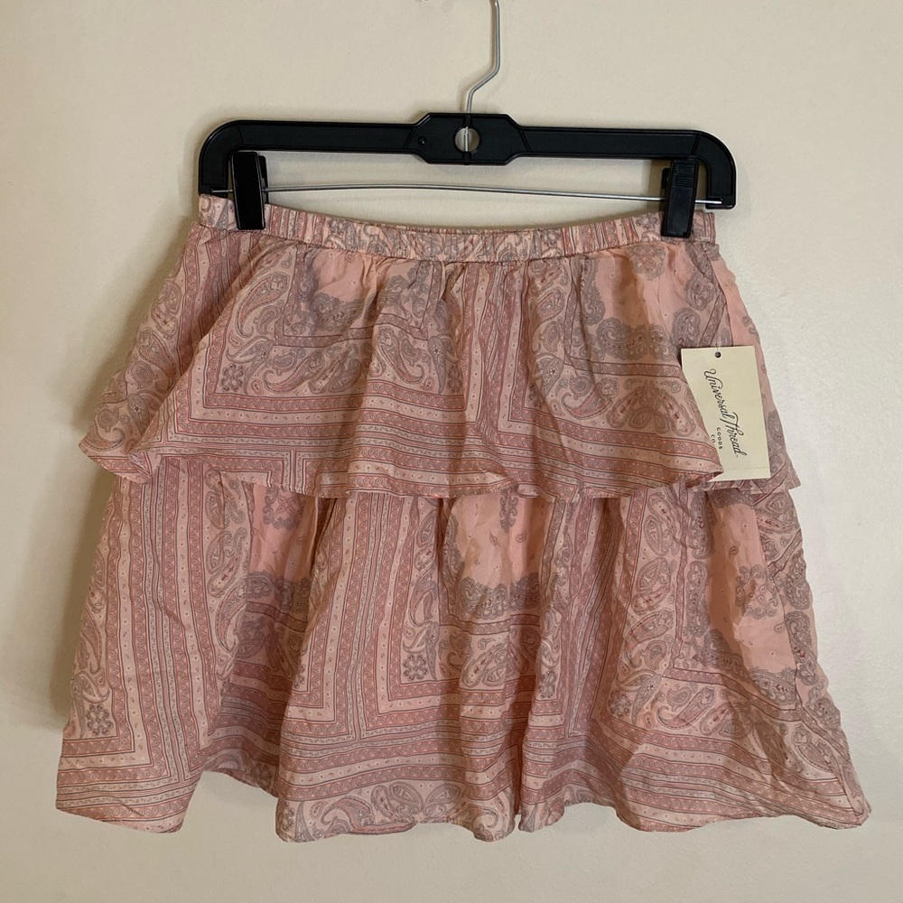 Universal Thread Cotton blend Pink Ruffle A-line Paisley Mini Skirt size small